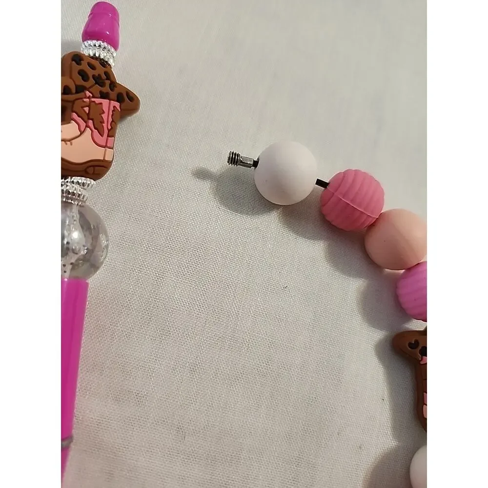 Bead Pen & Cup Charm Matching Combo Pink & Brown Cowgirl Boot Silicone Beads